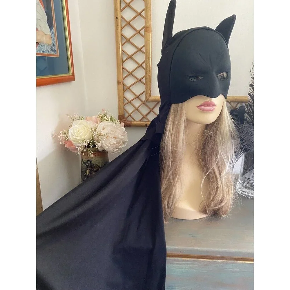 Black Batman Halloween Mask Cape‎ Costume Adult Child Sz Small 35